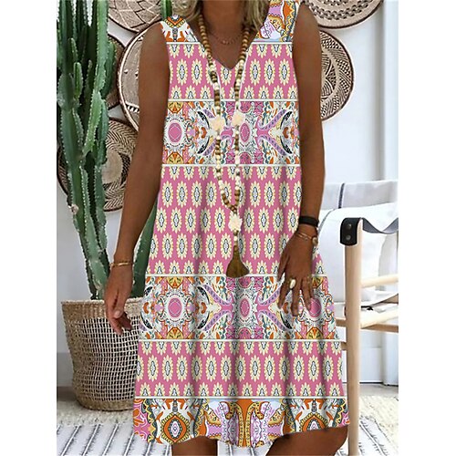 Women's Shift Dress Short Mini Dress Red Sleeveless Floral Geometric Print Spring Summer V Neck Casual Vacation 2022 S M L XL XXL 3XL
Women's Shift Dress Short Mini Dress Red Sleeveless Floral Geometric Print Spring Summer V Neck Casual Vacation 2022 S M L XL XXL 3XL