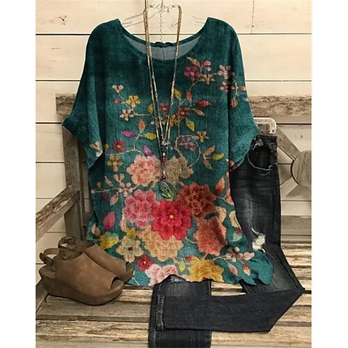 Women's T shirt Tee Floral Casual Daily Holiday Floral T shirt Tee Short Sleeve Print Round Neck Basic Essential Loose Green S / 3D Print
Women's T shirt Tee Floral Casual Daily Holiday Floral T shirt Tee Short Sleeve Print Round Neck Basic Essential Loose Green S / 3D Print