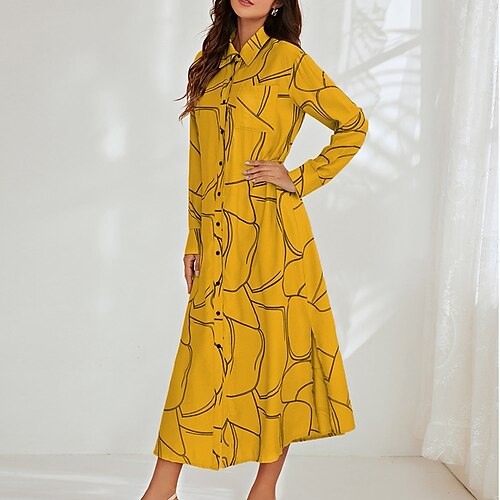 Women's Shift Dress Maxi long Dress Yellow Long Sleeve Abstract Button Print Fall Spring Shirt Collar Casual 2022 S M L XL
Women's Shift Dress Maxi long Dress Yellow Long Sleeve Abstract Button Print Fall Spring Shirt Collar Casual 2022 S M L XL