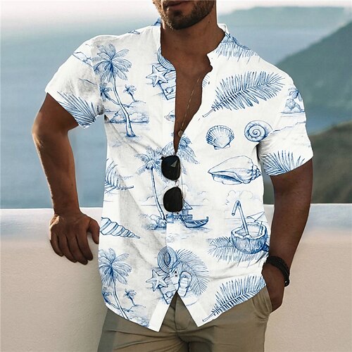 Men's Shirt 3D Print Graffiti Coconut Tree Stand Collar Casual Daily Button-Down Print Short Sleeve Tops Designer Casual Fashion Comfortable Blue
Men's Shirt 3D Print Graffiti Coconut Tree Stand Collar Casual Daily Button-Down Print Short Sleeve Tops Designer Casual Fashion Comfortable Blue