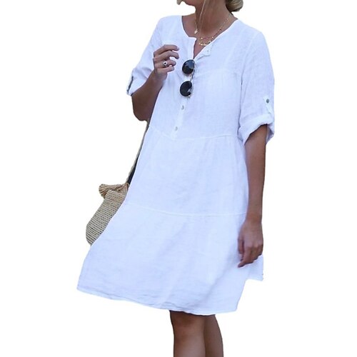 Women's Shift Dress Knee Length Dress White Half Sleeve Pure Color Ruched Fall Spring Round Neck Casual 2022 S M L XL XXL
Women's Shift Dress Knee Length Dress White Half Sleeve Pure Color Ruched Fall Spring Round Neck Casual 2022 S M L XL XXL
