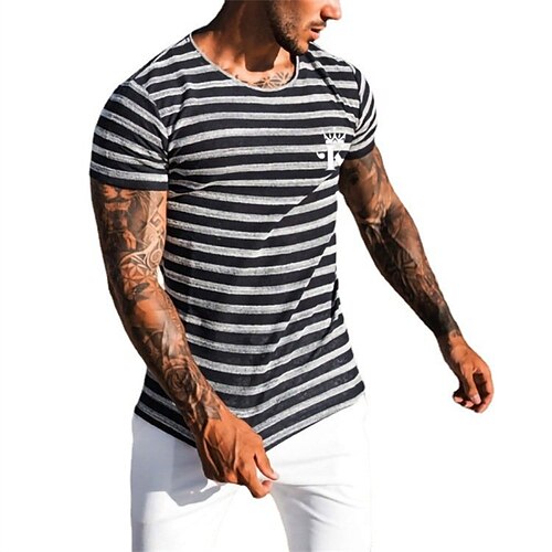 Men's T shirt Tee Striped Crew Neck Black / White Street Casual Short Sleeve Patchwork Button-Down Clothing Apparel Fashion Classic Comfortable Big and Tall / Summer / Summer / Sports
Men's T shirt Tee Striped Crew Neck Black / White Street Casual Short Sleeve Patchwork Button-Down Clothing Apparel Fashion Classic Comfortable Big and Tall / Summer / Summer / Sports