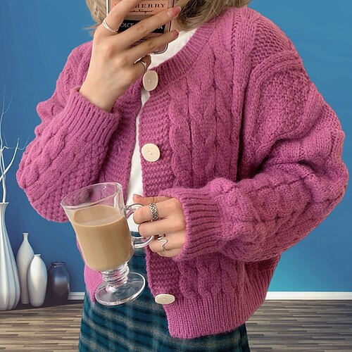 Women's Cardigan Sweater Jumper Cable Knit Knitted Pure Color Crew Neck Stylish Casual Home Daily Fall Winter White Purple One-Size / Long Sleeve
Women's Cardigan Sweater Jumper Cable Knit Knitted Pure Color Crew Neck Stylish Casual Home Daily Fall Winter White Purple One-Size / Long Sleeve