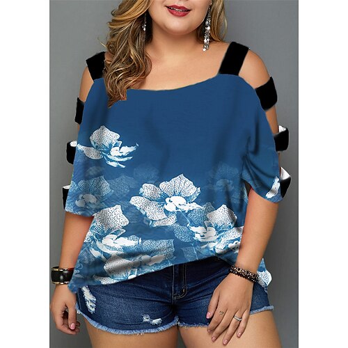 Women's Plus Size Tops Blouse Shirt Floral Cut Out Print Half Sleeve V Neck Streetwear Daily Going out Polyester Spring Summer Green Blue
Women's Plus Size Tops Blouse Shirt Floral Cut Out Print Half Sleeve V Neck Streetwear Daily Going out Polyester Spring Summer Green Blue