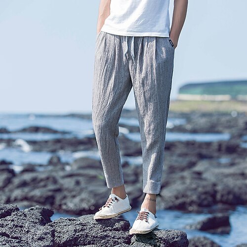 Men's Linen Pants Trousers Straight Leg Solid Color Comfort Breathable Ankle-Length Casual Daily Beach Cotton Blend Basic Classic ArmyGreen Black Micro-elastic / Drawstring / Elasticity
Men's Linen Pants Trousers Straight Leg Solid Color Comfort Breathable Ankle-Length Casual Daily Beach Cotton Blend Basic Classic ArmyGreen Black Micro-elastic / Drawstring / Elasticity