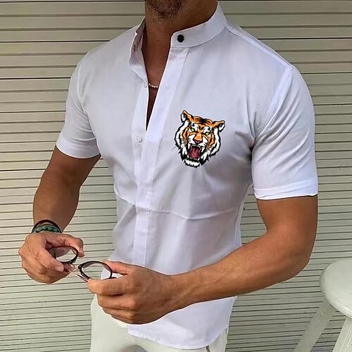 Men's Shirt Solid Color Tiger Standing Collar Street Casual Button-Down Print Half Sleeve Tops Designer Casual Fashion Breathable White Black Wine / Summer
Men's Shirt Solid Color Tiger Standing Collar Street Casual Button-Down Print Half Sleeve Tops Designer Casual Fashion Breathable White Black Wine / Summer
