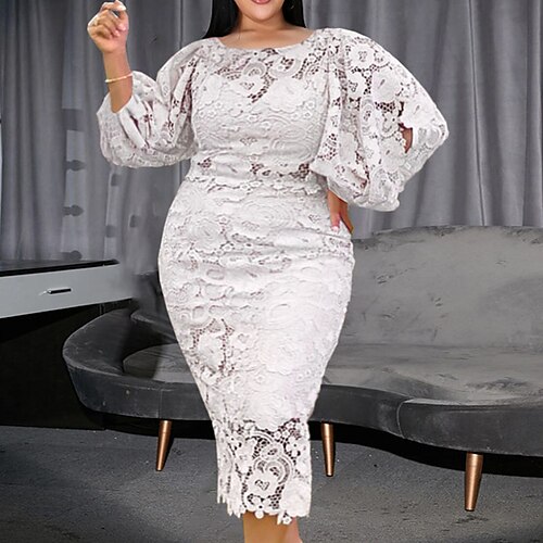 Women's Plus Size Party Dress Solid Color Crew Neck Lace Lantern Sleeve 3/4 Length Sleeve Fall Winter Sexy Prom Dress Midi Dress Party Date Dress / Cut Out Dress
Women's Plus Size Party Dress Solid Color Crew Neck Lace Lantern Sleeve 3/4 Length Sleeve Fall Winter Sexy Prom Dress Midi Dress Party Date Dress / Cut Out Dress