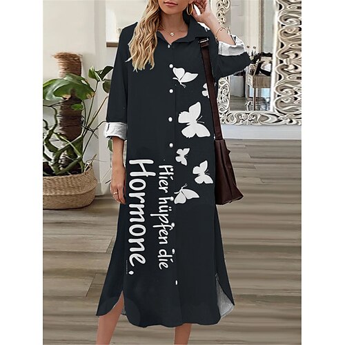 Women's Shift Dress Midi Dress Black 3/4 Length Sleeve Butterfly Letter Animal Button Print Fall Spring Shirt Collar Casual Fashion 2022 S M L XL XXL 3XL
Women's Shift Dress Midi Dress Black 3/4 Length Sleeve Butterfly Letter Animal Button Print Fall Spring Shirt Collar Casual Fashion 2022 S M L XL XXL 3XL