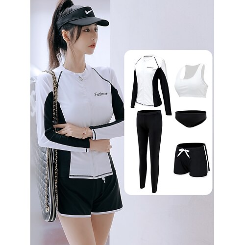 Women's Rash guard Swimsuit UV Sun Protection UPF50 Quick Dry Long Sleeve Swimwear Sun Shirt Tummy Control High Waist 5-Piece Swimming Surfing Beach Water Sports Patchwork Spring Summer
Women's Rash guard Swimsuit UV Sun Protection UPF50 Quick Dry Long Sleeve Swimwear Sun Shirt Tummy Control High Waist 5-Piece Swimming Surfing Beach Water Sports Patchwork Spring Summer