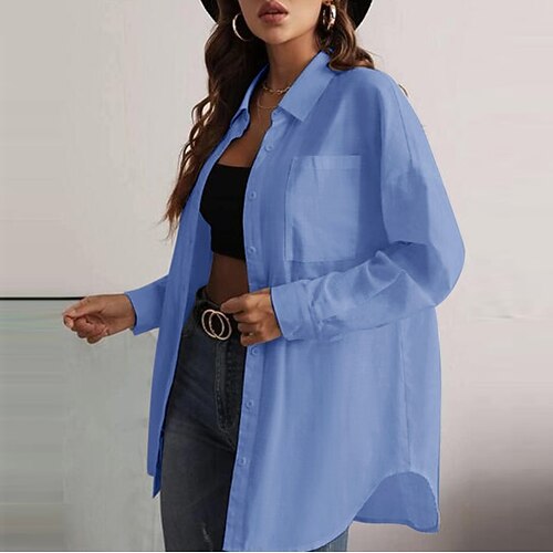 Women's Blouse Plain Daily Weekend Blouse Shirt Long Sleeve Pocket Button Shirt Collar Casual Streetwear White Black Blue S
Women's Blouse Plain Daily Weekend Blouse Shirt Long Sleeve Pocket Button Shirt Collar Casual Streetwear White Black Blue S