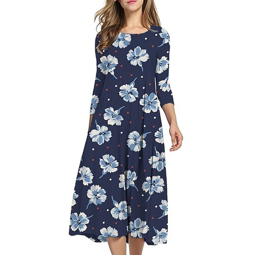 Women's Shift Dress Midi Dress Navy Blue 3/4 Length Sleeve Floral Ruched Print Fall Spring Round Neck Casual Vacation 2022 S M L XL XXL 3XL
Women's Shift Dress Midi Dress Navy Blue 3/4 Length Sleeve Floral Ruched Print Fall Spring Round Neck Casual Vacation 2022 S M L XL XXL 3XL