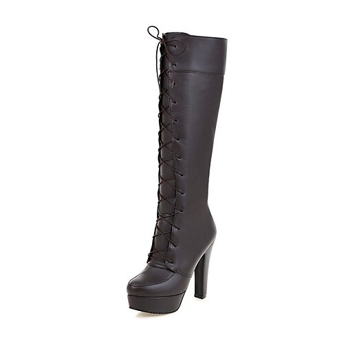 Women's Boots Lace Up Boots Knee High Boots Lace-up Chunky Heel Round Toe Minimalism Daily PU Leather Lace-up Fall Winter Solid Colored Dark Brown Black
Women's Boots Lace Up Boots Knee High Boots Lace-up Chunky Heel Round Toe Minimalism Daily PU Leather Lace-up Fall Winter Solid Colored Dark Brown Black