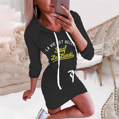 Women's Bodycon Short Mini Dress Black Long Sleeve Letter Print Fall Spring Hooded Fashion 2022 S M L XL XXL 3XL
Women's Bodycon Short Mini Dress Black Long Sleeve Letter Print Fall Spring Hooded Fashion 2022 S M L XL XXL 3XL
