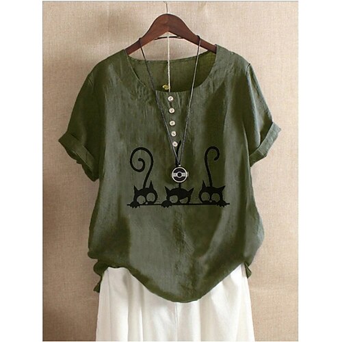Women's Blouse Shirt Green Gray Cat Print Short Sleeve Daily Vintage Round Neck Regular Cotton M
Women's Blouse Shirt Green Gray Cat Print Short Sleeve Daily Vintage Round Neck Regular Cotton M