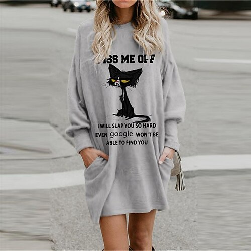 Women's Shift Dress Short Mini Dress Gray Long Sleeve Fall Cat Letter Animal Pocket Print Fall Winter Hooded Casual 2022 S M L XL XXL 3XL
Women's Shift Dress Short Mini Dress Gray Long Sleeve Fall Cat Letter Animal Pocket Print Fall Winter Hooded Casual 2022 S M L XL XXL 3XL