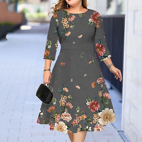 Women's Plus Size Holiday Dress Floral Crew Neck Print 3/4 Length Sleeve Spring Fall Work Midi Dress Daily Vacation Dress
Women's Plus Size Holiday Dress Floral Crew Neck Print 3/4 Length Sleeve Spring Fall Work Midi Dress Daily Vacation Dress