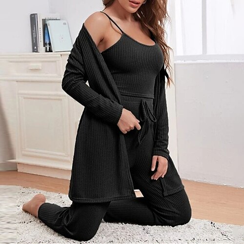 Dame lounge Sett Nattlig 3 deler Ren farge Komfort Hjem Polyester stropper Langermet Bukse Vinter Høst Grønn Brun
Dame lounge Sett Nattlig 3 deler Ren farge Komfort Hjem Polyester stropper Langermet Bukse Vinter Høst Grønn Brun