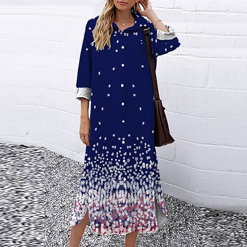 Women's Shift Dress Midi Dress Black Gray Navy Blue 3/4 Length Sleeve Fall Floral Button Print Fall Spring Shirt Collar Casual Fashion 2022 S M L XL XXL 3XL
Women's Shift Dress Midi Dress Black Gray Navy Blue 3/4 Length Sleeve Fall Floral Button Print Fall Spring Shirt Collar Casual Fashion 2022 S M L XL XXL 3XL