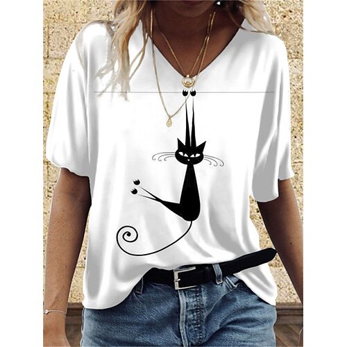 Women's T shirt Tee Cat Casual Weekend Cat Painting T shirt Tee Short Sleeve Print V Neck Basic Essential White S
Women's T shirt Tee Cat Casual Weekend Cat Painting T shirt Tee Short Sleeve Print V Neck Basic Essential White S