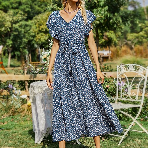 Women's Sheath Dress Midi Dress Blue Short Sleeve Print Ruffle Print Fall Summer V Neck Casual Fashion Modern 2022 S M L XL
Women's Sheath Dress Midi Dress Blue Short Sleeve Print Ruffle Print Fall Summer V Neck Casual Fashion Modern 2022 S M L XL