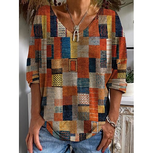 Women's T shirt Tee Orange Geometric Print 3/4 Length Sleeve Casual Daily Basic V Neck Regular Geometric S / 3D Print
Women's T shirt Tee Orange Geometric Print 3/4 Length Sleeve Casual Daily Basic V Neck Regular Geometric S / 3D Print