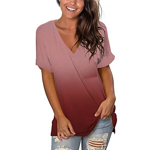 Mulheres Camiseta Rosa Vermelho Cinzento Cores Gradiente Imprimir Manga Curta Casual Diário Estilo Praia Decote V Longo S
Mulheres Camiseta Rosa Vermelho Cinzento Cores Gradiente Imprimir Manga Curta Casual Diário Estilo Praia Decote V Longo S