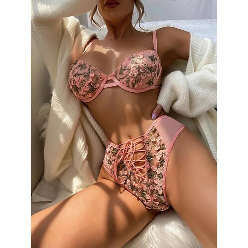 Women's Sexy Bodies Lingerie Set 2 Pieces Flower Hot Soft Sweet Bed Club Lace Straps Sleeveless Embroidery Adjustable Fall Winter Pink / Drawstring / Hook & Eye / Hole
Women's Sexy Bodies Lingerie Set 2 Pieces Flower Hot Soft Sweet Bed Club Lace Straps Sleeveless Embroidery Adjustable Fall Winter Pink / Drawstring / Hook & Eye / Hole