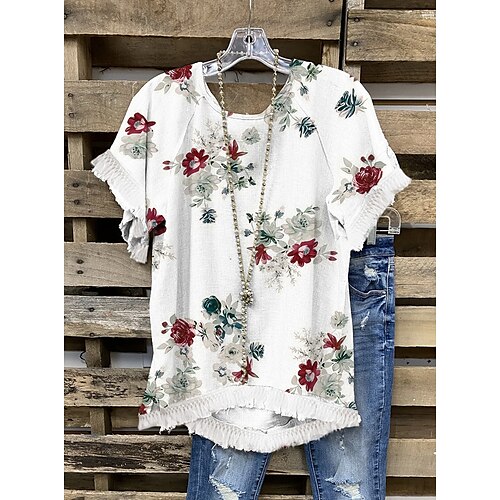Women's Plus Size Tops Blouse T shirt Tee Floral Print Short Sleeve Round Neck Basic Vacation Weekend Cotton Spring Summer White
Women's Plus Size Tops Blouse T shirt Tee Floral Print Short Sleeve Round Neck Basic Vacation Weekend Cotton Spring Summer White