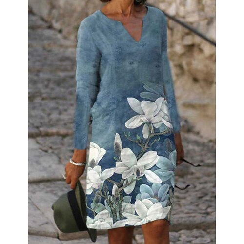 Women's Sheath Dress Knee Length Dress Blue Long Sleeve Floral Print Spring Summer V Neck Casual Fashion Modern 2022 S M L XL XXL 3XL
Women's Sheath Dress Knee Length Dress Blue Long Sleeve Floral Print Spring Summer V Neck Casual Fashion Modern 2022 S M L XL XXL 3XL