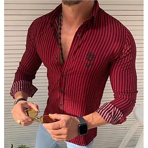 Men's Shirt non-printing Striped Rose Turndown Christmas Party Button-Down Long Sleeve Tops Casual Slim Fit Black Yellow Red / Summer
Men's Shirt non-printing Striped Rose Turndown Christmas Party Button-Down Long Sleeve Tops Casual Slim Fit Black Yellow Red / Summer