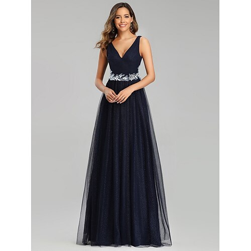 Linea-A Abiti da ballo Stile impero Vestito Invitati del matrimonio Lungo Senza maniche A V Tulle con Lustrini Con applique 2023
Linea-A Abiti da ballo Stile impero Vestito Invitati del matrimonio Lungo Senza maniche A V Tulle con Lustrini Con applique 2023