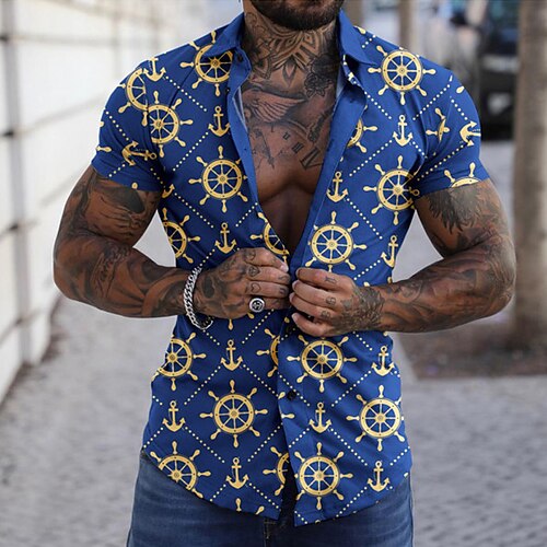 Men's Shirt Graphic Shirt Rudder Turndown Blue Print Street Daily Short Sleeve Button-Down Print Clothing Apparel Fashion Designer Casual Breathable
Men's Shirt Graphic Shirt Rudder Turndown Blue Print Street Daily Short Sleeve Button-Down Print Clothing Apparel Fashion Designer Casual Breathable
