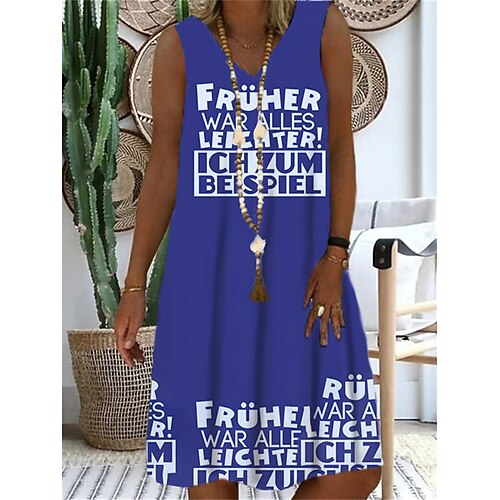 Women's Shift Dress Short Mini Dress Royal Blue Sleeveless Letter Print Spring Summer V Neck Casual Vacation 2022 S M L XL XXL 3XL
Women's Shift Dress Short Mini Dress Royal Blue Sleeveless Letter Print Spring Summer V Neck Casual Vacation 2022 S M L XL XXL 3XL