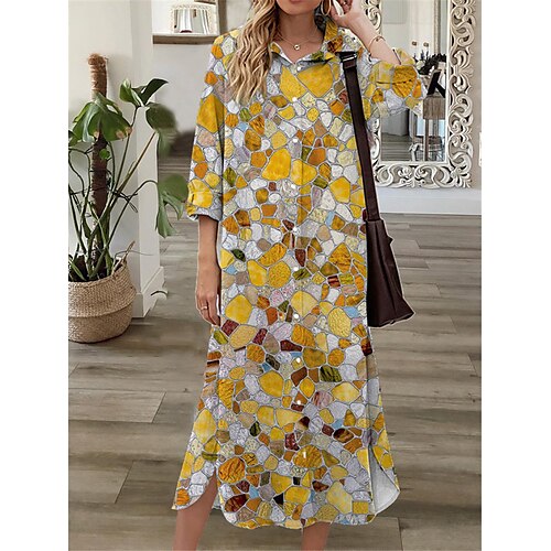 Women's Shift Dress Midi Dress Blue Gray Yellow 3/4 Length Sleeve Geometric Button Print Fall Spring Shirt Collar Casual Fashion 2022 S M L XL XXL 3XL
Women's Shift Dress Midi Dress Blue Gray Yellow 3/4 Length Sleeve Geometric Button Print Fall Spring Shirt Collar Casual Fashion 2022 S M L XL XXL 3XL