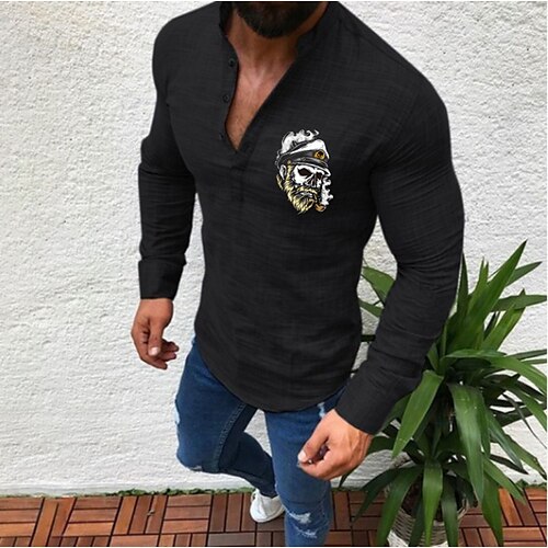 Men's T shirt Tee Shirt Solid Color Skull Round Neck Casual Daily Button-Down Print Long Sleeve Tops Casual Fashion Beach White Black Gray
Men's T shirt Tee Shirt Solid Color Skull Round Neck Casual Daily Button-Down Print Long Sleeve Tops Casual Fashion Beach White Black Gray