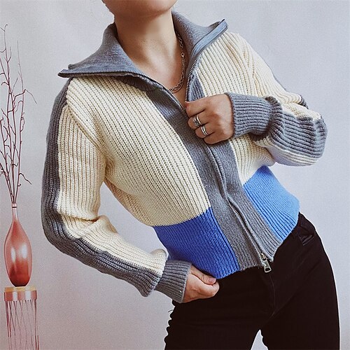 Women's Cardigan Sweater Jumper Ribbed Knit Zipper Knitted Color Block Shirt Collar Stylish Casual Daily Holiday Fall Winter Green Blue S M L / Long Sleeve
Women's Cardigan Sweater Jumper Ribbed Knit Zipper Knitted Color Block Shirt Collar Stylish Casual Daily Holiday Fall Winter Green Blue S M L / Long Sleeve