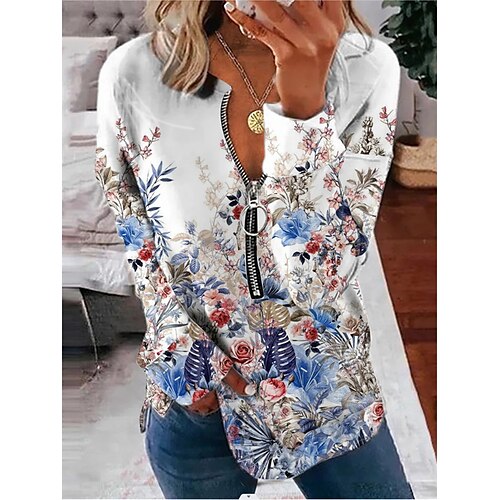 Women's Zip Hoodie Sweatshirt Zip Up Sweatshirt Pullover Sportswear Casual Patchwork Print White Flower Loose Fit Casual V Neck Long Sleeve S M L XL XXL 3XL / 3D Print
Women's Zip Hoodie Sweatshirt Zip Up Sweatshirt Pullover Sportswear Casual Patchwork Print White Flower Loose Fit Casual V Neck Long Sleeve S M L XL XXL 3XL / 3D Print