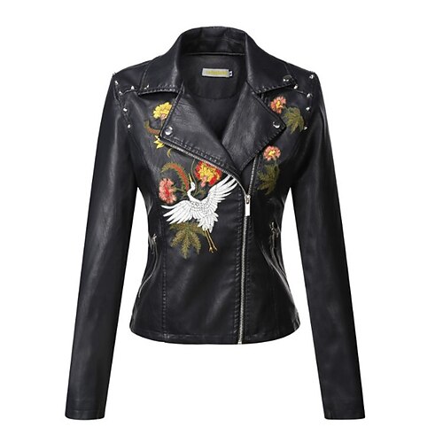 Women's Faux Leather Jacket Short Embroidered Full Zip Pocket Coat Black Chic Modern Street Fall Zipper Lapel Regular Fit XS S M L XL XXL
Women's Faux Leather Jacket Short Embroidered Full Zip Pocket Coat Black Chic Modern Street Fall Zipper Lapel Regular Fit XS S M L XL XXL