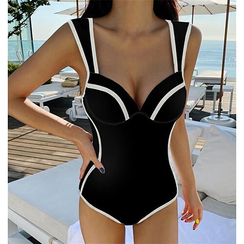 Women's Swimwear One Piece Monokini Bathing Suits Normal Swimsuit Backless Tummy Control Push Up Striped White Black V Wire Bathing Suits New Vacation Fashion / Spa
Women's Swimwear One Piece Monokini Bathing Suits Normal Swimsuit Backless Tummy Control Push Up Striped White Black V Wire Bathing Suits New Vacation Fashion / Spa