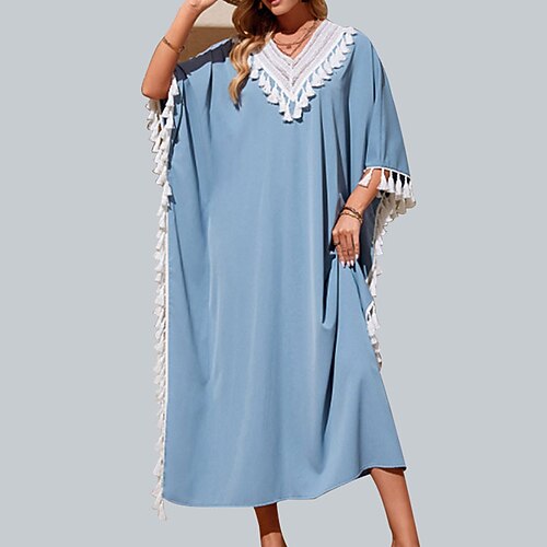 Women's Shift Dress Maxi long Dress Blue 3/4 Length Sleeve Color Block Tassel Fringe Spring Summer V Neck Casual Fashion Mature 2022 S M L XL XXL
Women's Shift Dress Maxi long Dress Blue 3/4 Length Sleeve Color Block Tassel Fringe Spring Summer V Neck Casual Fashion Mature 2022 S M L XL XXL