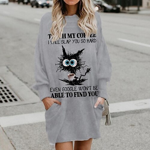 Women's Shift Dress Short Mini Dress Gray Brown Long Sleeve Fall Cat Letter Animal Pocket Print Fall Winter Hooded Casual 2022 S M L XL XXL 3XL
Women's Shift Dress Short Mini Dress Gray Brown Long Sleeve Fall Cat Letter Animal Pocket Print Fall Winter Hooded Casual 2022 S M L XL XXL 3XL