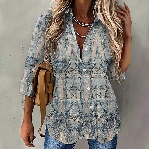 Women's Blouse Shirt Blue Graphic Button Print Long Sleeve Daily Weekend Streetwear Casual Shirt Collar Regular S
Women's Blouse Shirt Blue Graphic Button Print Long Sleeve Daily Weekend Streetwear Casual Shirt Collar Regular S