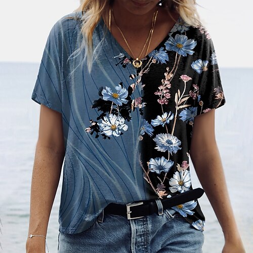 Women's T shirt Tee Floral Casual Weekend Floral Painting T shirt Tee Short Sleeve Print V Neck Basic Essential Blue Purple Pink S / 3D Print
Women's T shirt Tee Floral Casual Weekend Floral Painting T shirt Tee Short Sleeve Print V Neck Basic Essential Blue Purple Pink S / 3D Print