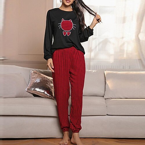 Women's Christmas Loungewear Sets Nighty 2 Pieces Animal Grid / Plaid Comfort Home Daily 0Crew Neck Long Sleeve Pant Fall Spring Red Black / Dot
Women's Christmas Loungewear Sets Nighty 2 Pieces Animal Grid / Plaid Comfort Home Daily 0Crew Neck Long Sleeve Pant Fall Spring Red Black / Dot