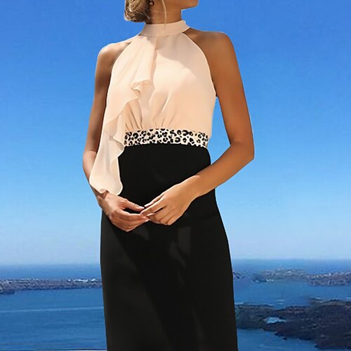 Sheath / Column Mother of the Bride Dress Elegant High Neck Knee Length Chiffon Short Sleeve with Beading Ruffles Color Block 2022
Sheath / Column Mother of the Bride Dress Elegant High Neck Knee Length Chiffon Short Sleeve with Beading Ruffles Color Block 2022
