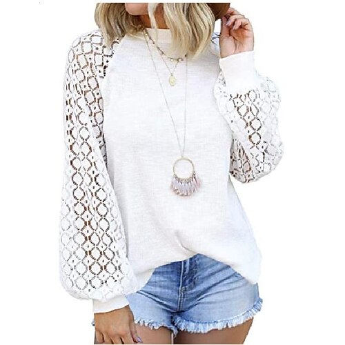 Women's Blouse Shirt Wine Red Green Pink Plain Lace Cut Out Long Sleeve Daily Basic Casual Round Neck Regular S
Women's Blouse Shirt Wine Red Green Pink Plain Lace Cut Out Long Sleeve Daily Basic Casual Round Neck Regular S