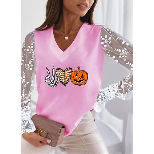 Women's Funny Tee Shirt Pumpkin Ghost Halloween Casual Floral Funny Tee Shirt T shirt Tee Long Sleeve Patchwork Lace Trims V Neck Halloween White Pink S
Women's Funny Tee Shirt Pumpkin Ghost Halloween Casual Floral Funny Tee Shirt T shirt Tee Long Sleeve Patchwork Lace Trims V Neck Halloween White Pink S