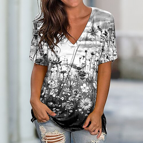 Women's T shirt Tee Floral Casual Holiday Weekend Floral Painting T shirt Tee Short Sleeve Print V Neck Basic Essential Green Black Blue S / 3D Print
Women's T shirt Tee Floral Casual Holiday Weekend Floral Painting T shirt Tee Short Sleeve Print V Neck Basic Essential Green Black Blue S / 3D Print