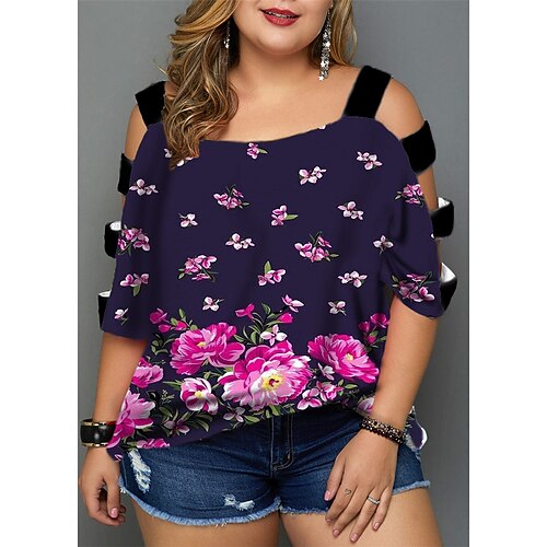 Women's Plus Size Tops Blouse Shirt Floral Cut Out Print Half Sleeve V Neck Streetwear Daily Going out Polyester Spring Summer White Blue
Women's Plus Size Tops Blouse Shirt Floral Cut Out Print Half Sleeve V Neck Streetwear Daily Going out Polyester Spring Summer White Blue