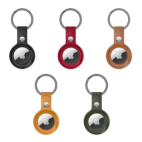 

étui pour airtag compatible avec porte-clés localisateur anti-perte tracker porte-clés en cuir véritable de couleur unie